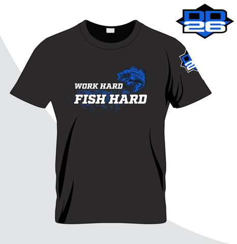 Short Sleeve Comfort Colors Heavyweight Black T-Shirt Work Hard Fish Hard with Blue Logo